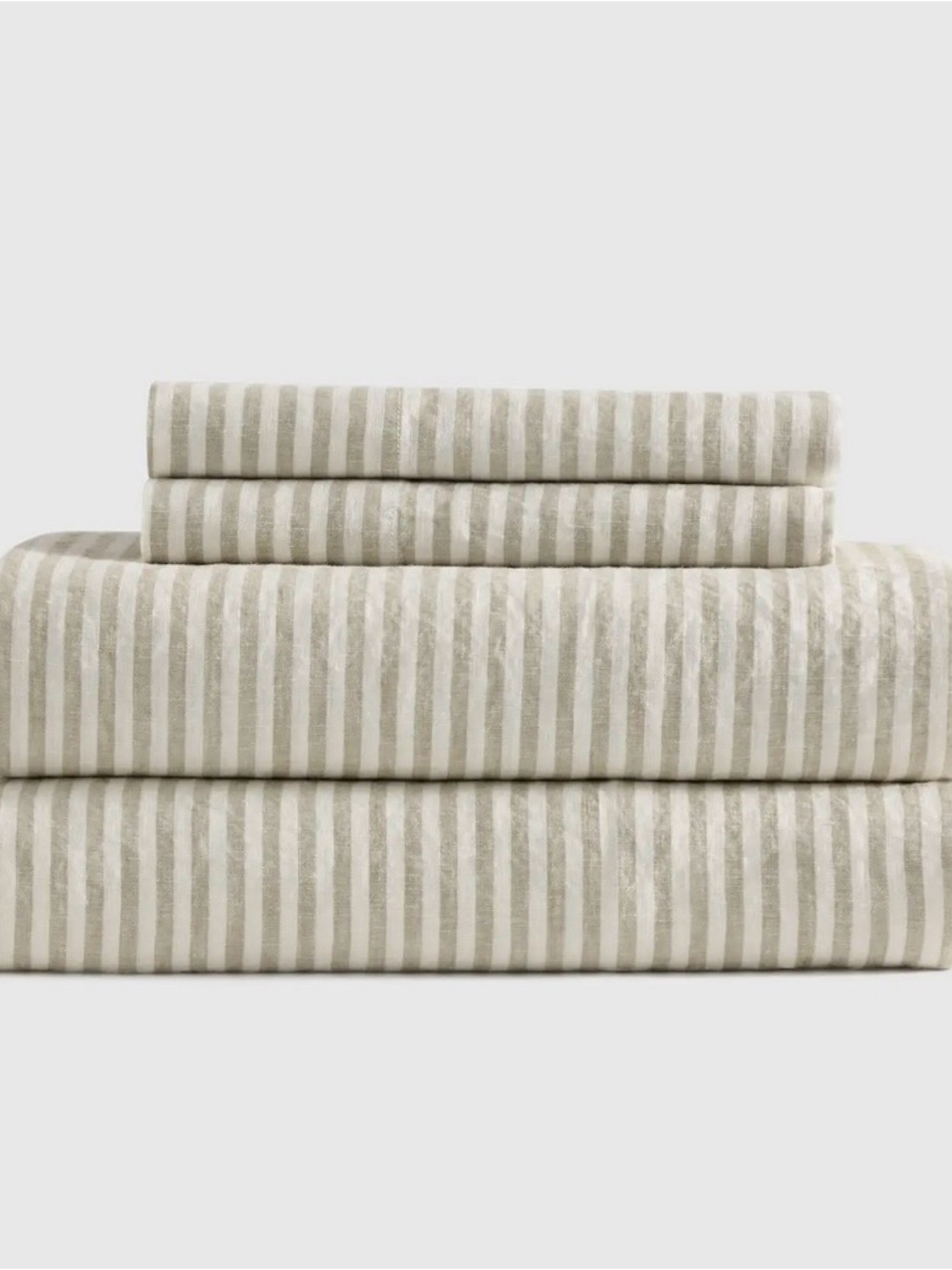 NEW Quince 100% European Linen Stripe Sheet Set, Queen, Willowleaf
